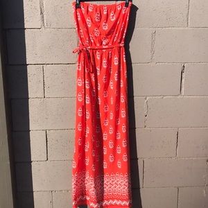 Old Navy orange strapless maxi dress w slide split